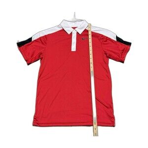 Nike Dri Fit Boys M Golf Polo Red Black Short Sleeve Shirt Summer Cool